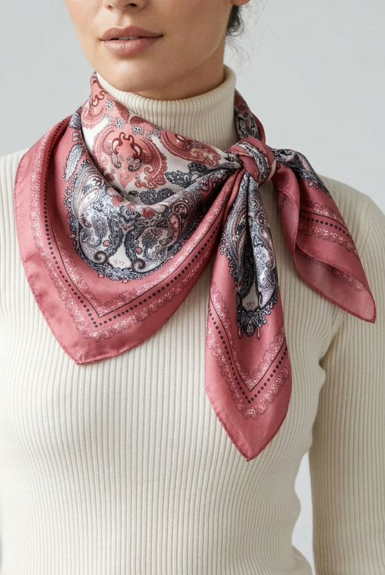 Multi Print Bandana Scarf-Red/Paisley Silky