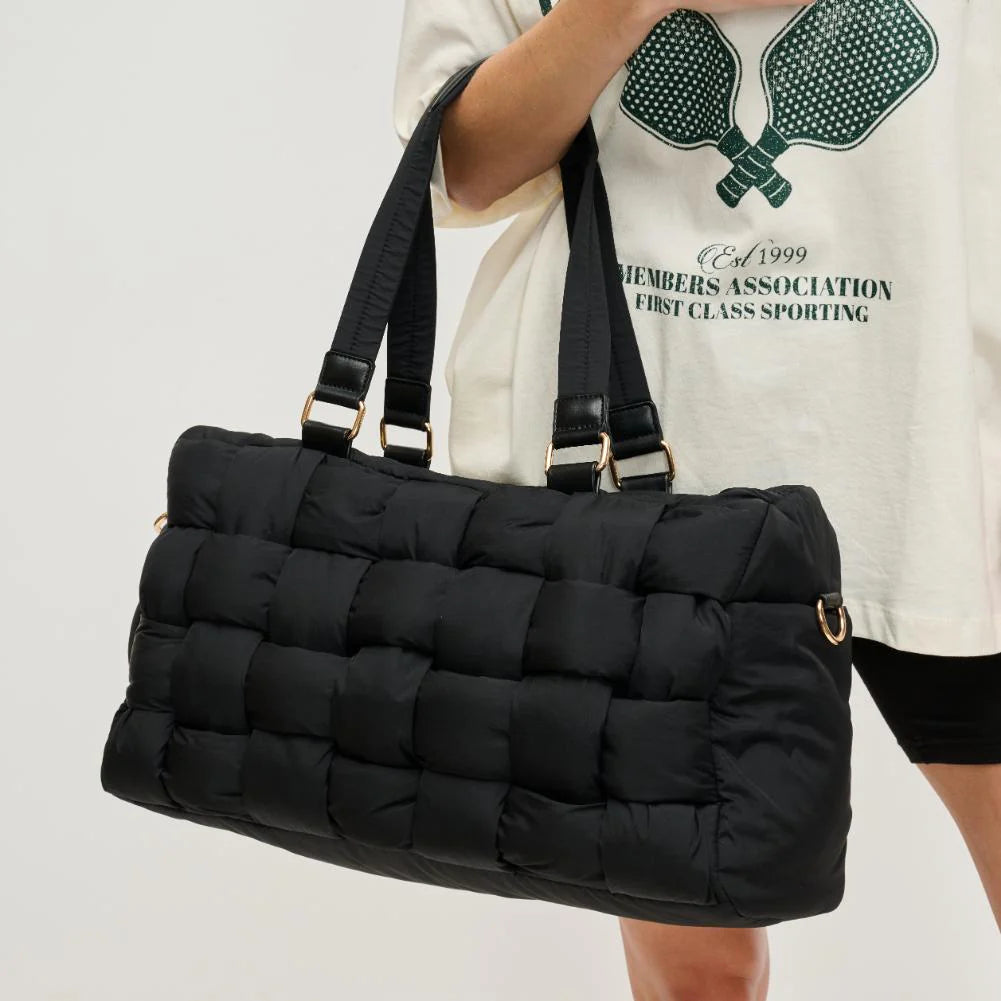 Woven Design Nylon Duffle Bag-Black