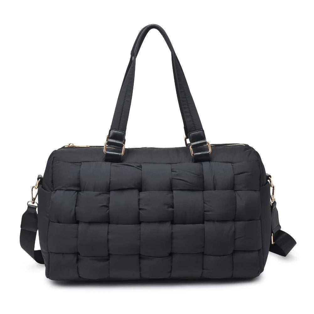 Woven Design Nylon Duffle Bag-Black