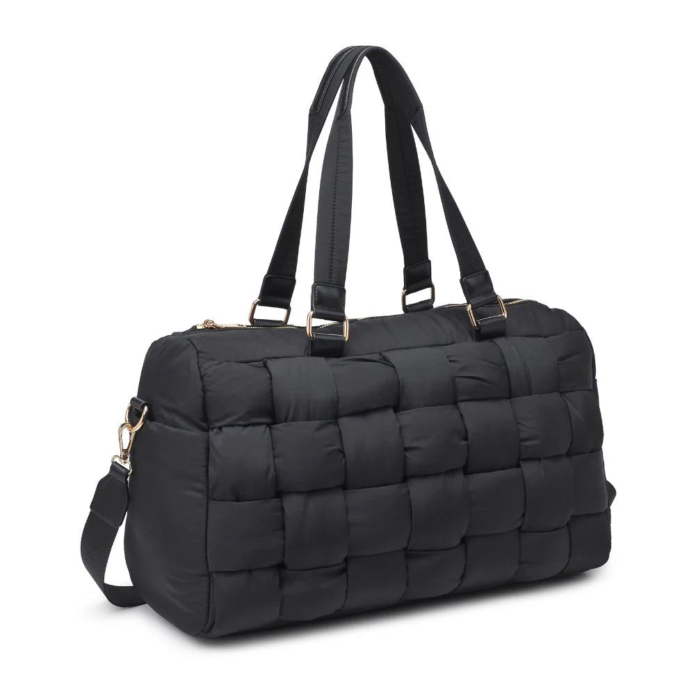 Woven Design Nylon Duffle Bag-Black