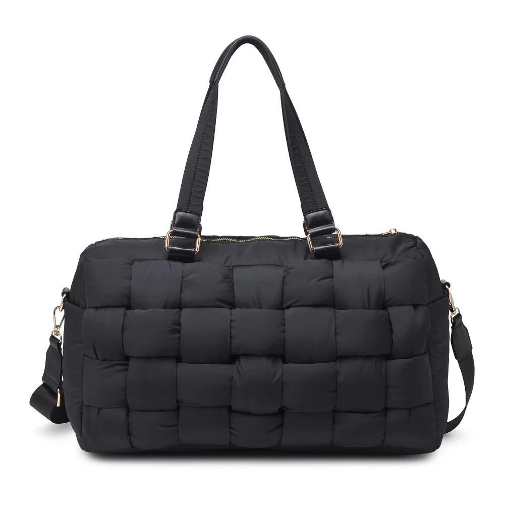 Woven Design Nylon Duffle Bag-Black