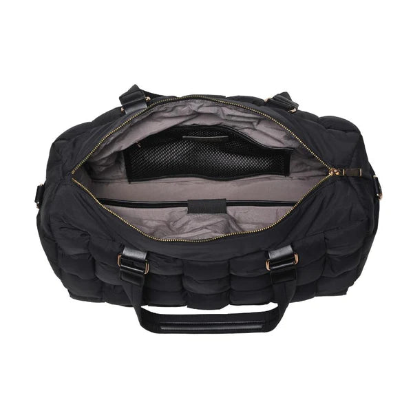 Woven Design Nylon Duffle Bag-Black