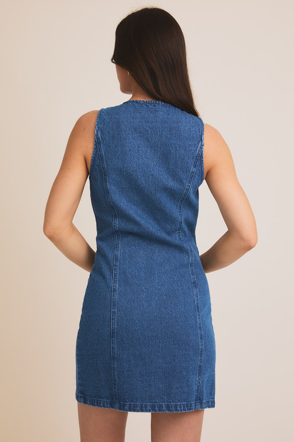 Sleeveless Button Down Denim Dress-Medium Denim