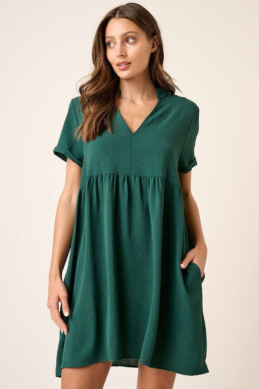 Short Sleeve Baby Doll Dress-Spruce