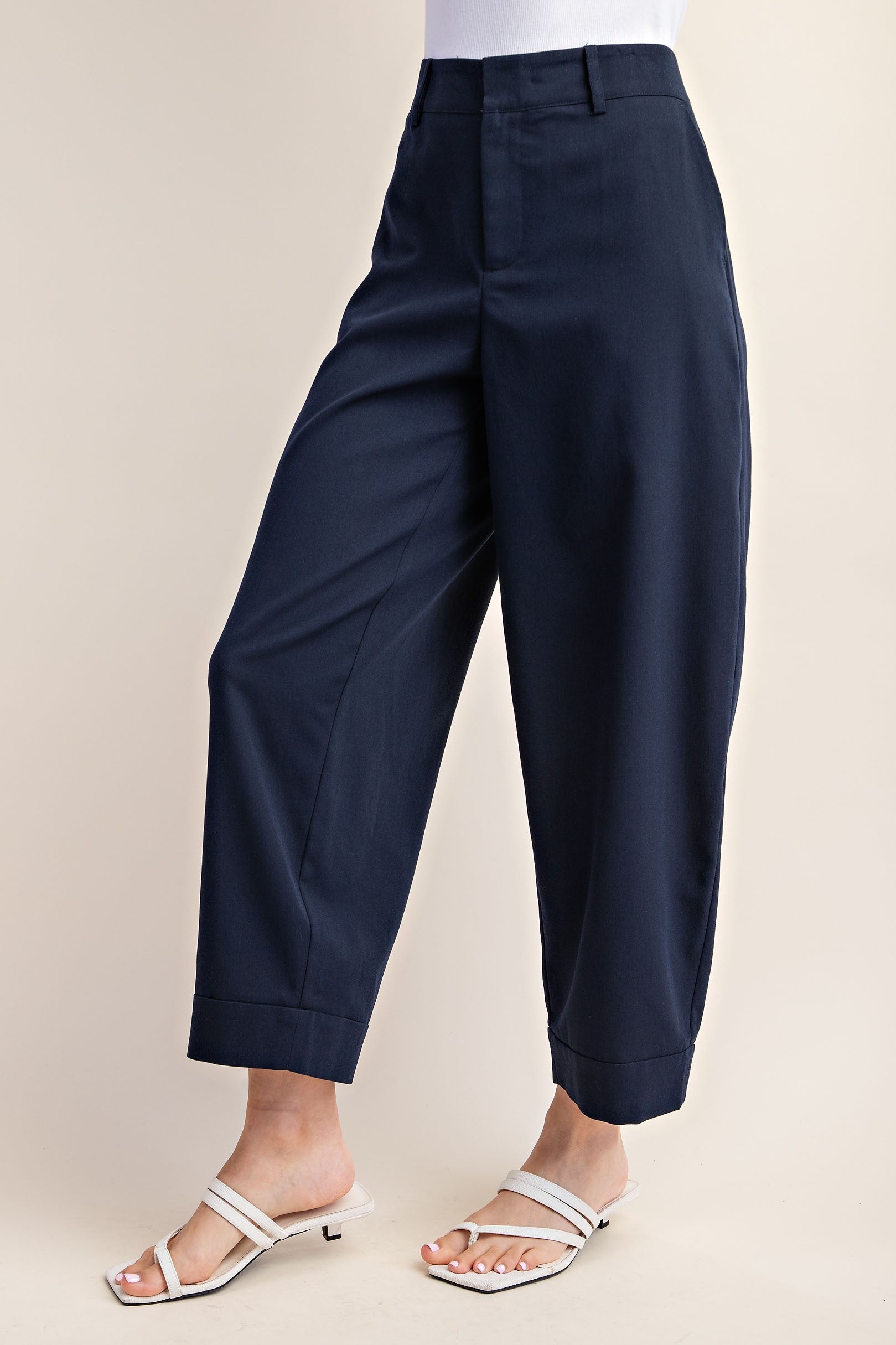 Tailored High Waist Cropped Pants-Navy