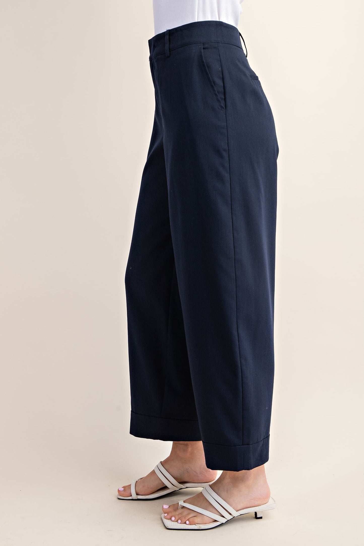 Tailored High Waist Cropped Pants-Navy