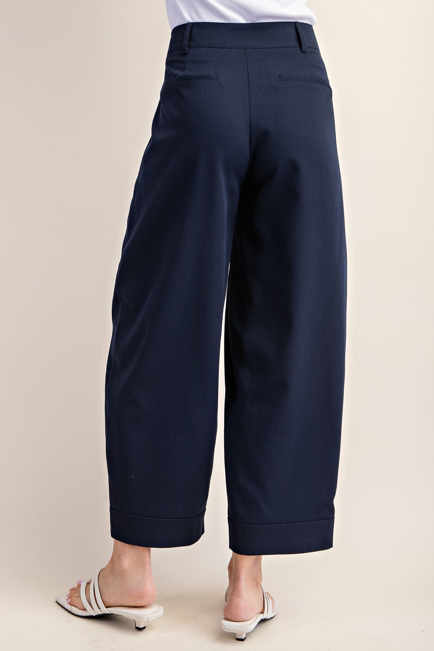 Tailored High Waist Cropped Pants-Navy