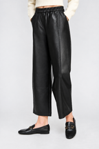 Skyler Wide Leg Barrel Pants-Black Vegan Leather