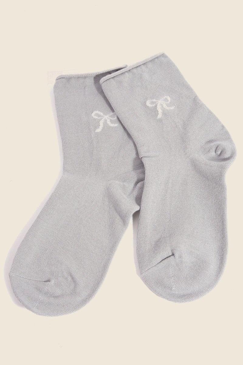 Sparkling Ribbon Embroidered Socks-Grey