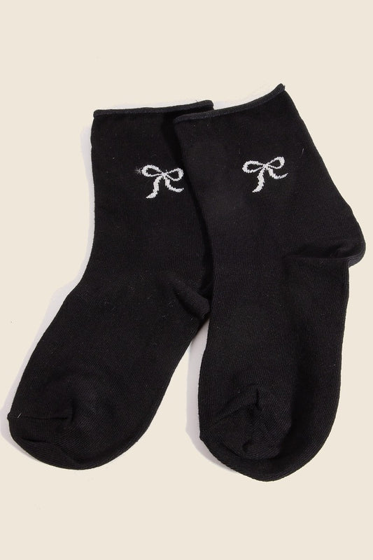 Sparkling Ribbon Embroidered Socks-Black