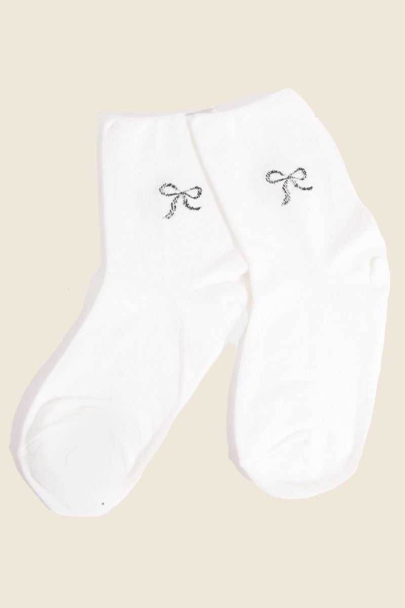 Sparkling Ribbon Embroidered Socks-White