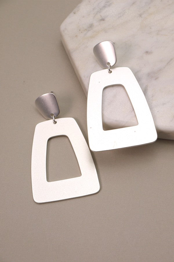 Rectangle Matte Drop Earrings-Silver