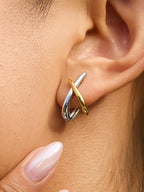  Non-Tarnish Two Tone Crossover Earrings-18k Gold Plated