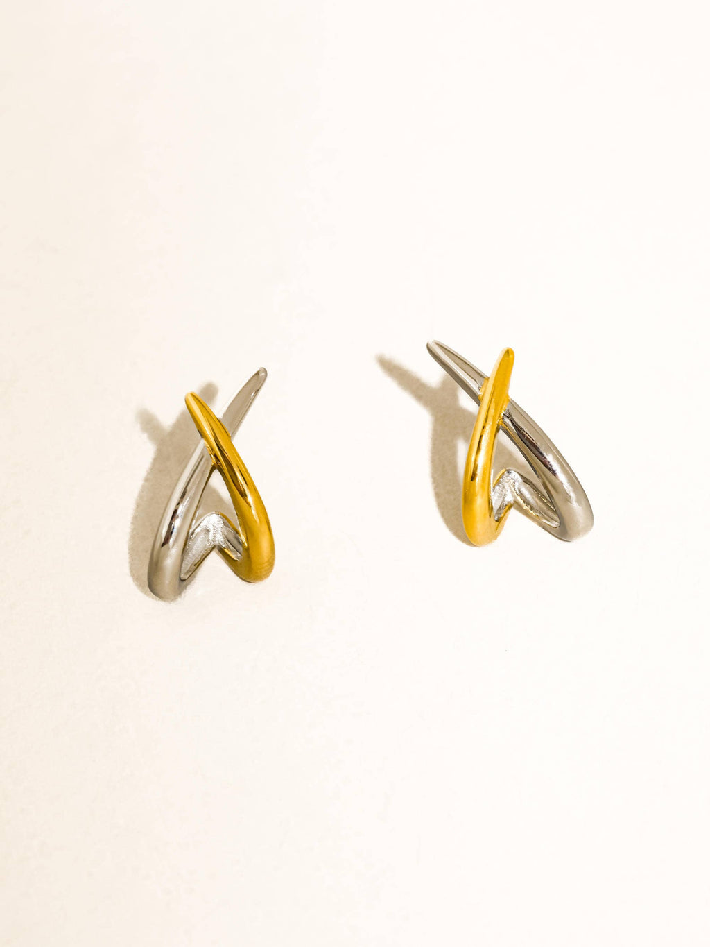 Non-Tarnish Two Tone Crossover Earrings-18k Gold Plated