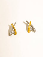 Non-Tarnish Two Tone Crossover Earrings-18k Gold Plated