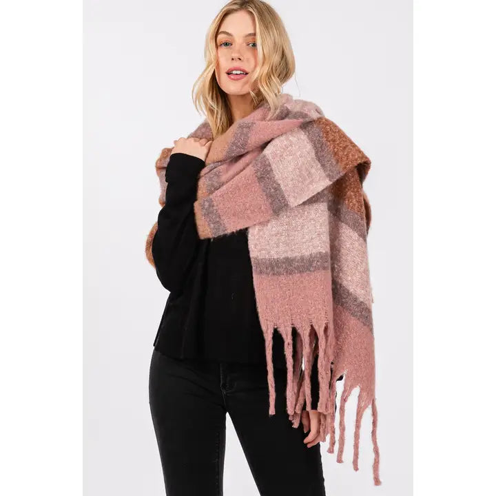 Striped Blanket Scarf-Pink Multi