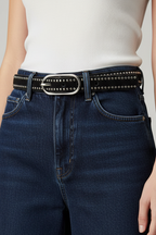 Stud Lined Belt-Black Leather Suede