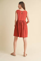 Crinkle Knit Raw Edge Detail Tank Dress-Brick