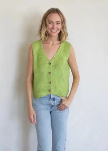 Button Down Ribbed Vest-Lime