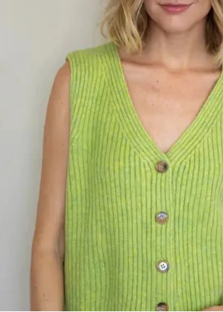 Button Down Ribbed Vest-Lime