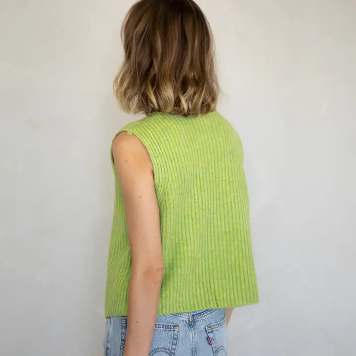 Button Down Ribbed Vest-Lime