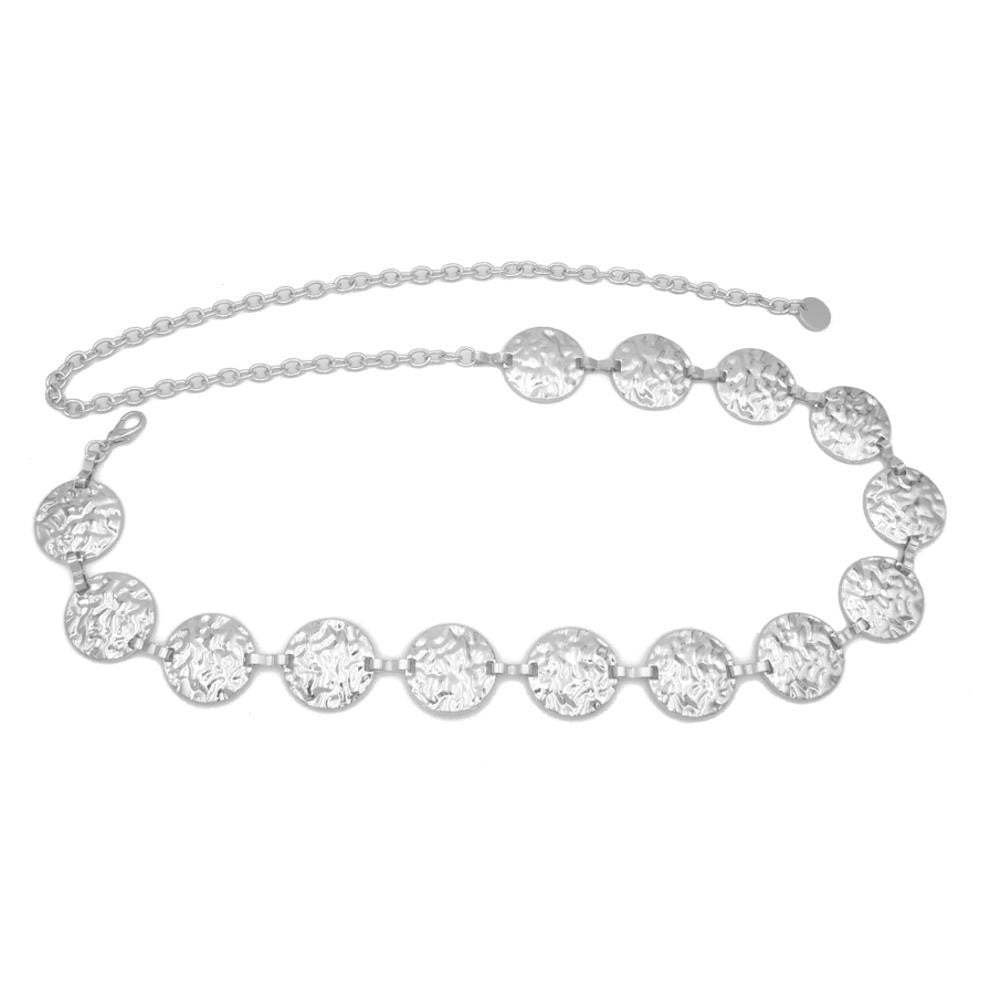 Textured Disk Chain Belt-Silver