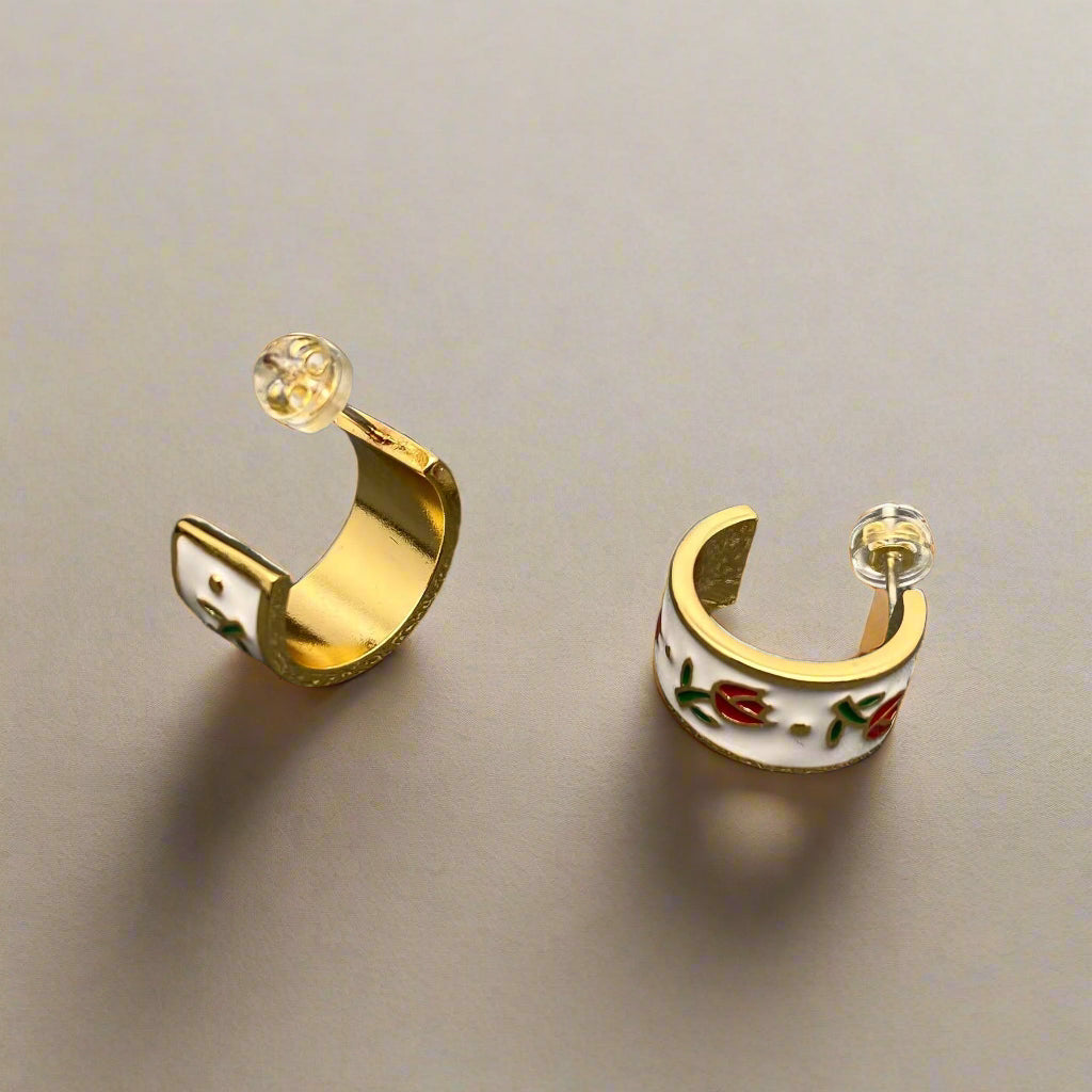 18K Non-Tarnish Enamel Tulip Design Earrings-Gold