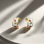 18K Non-Tarnish Enamel Tulip Design Earrings-Gold