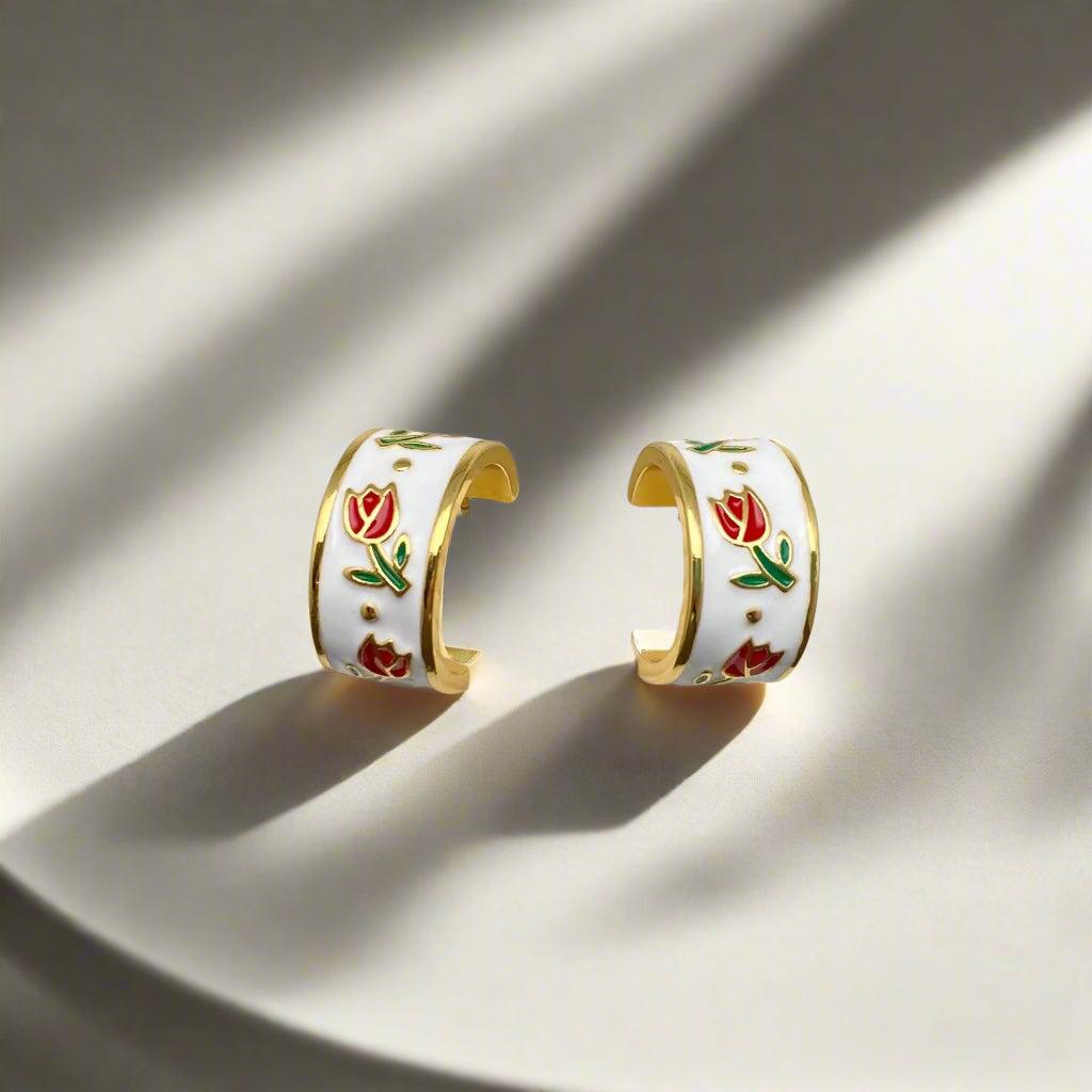 18K Non-Tarnish Enamel Tulip Design Earrings-Gold