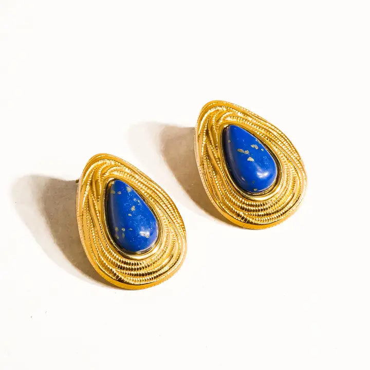 18K Non-Tarnish Lapis Lazuli Droplet Earrings