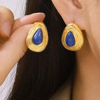 18K Non-Tarnish Lapis Lazuli Droplet Earrings