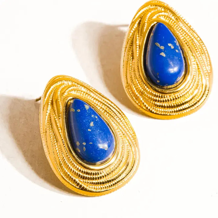 18K Non-Tarnish Lapis Lazuli Droplet Earrings