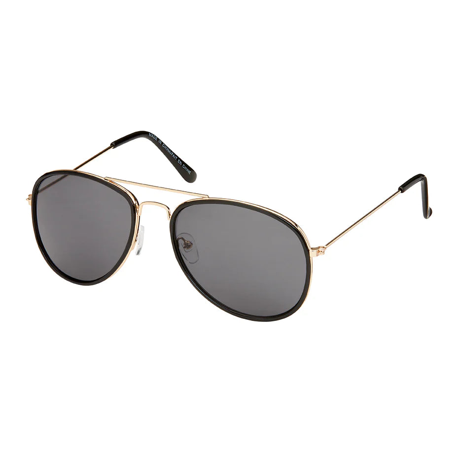 Black aviator sunglasses with smoke lenses  on a white background