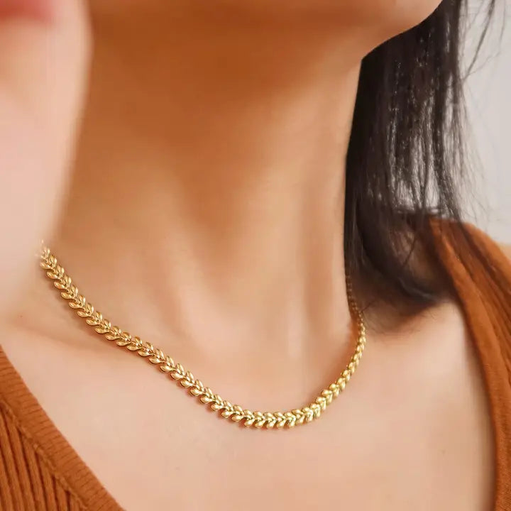 18K Non-Tarnish Classic Wheat Chain Necklace-Gold