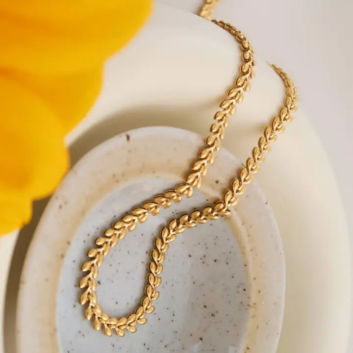 18K Non-Tarnish Classic Wheat Chain Necklace-Gold