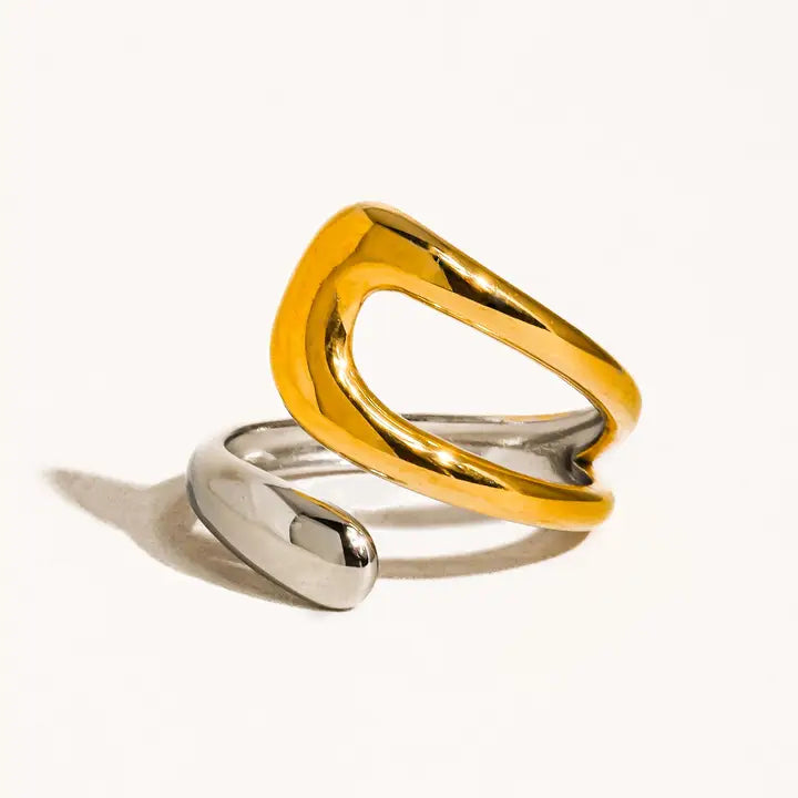 18K Non-Tarnish Two Toned Ring-Gold Silver