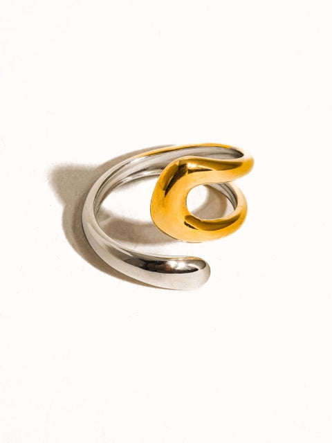 18K Non-Tarnish Two Toned Ring-Gold Silver
