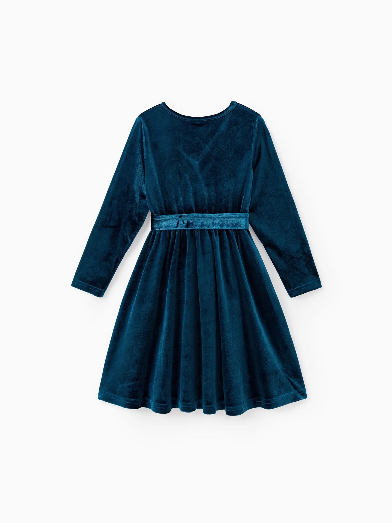 Long Sleeve V-Neck Velvet Dress-Deep Blue