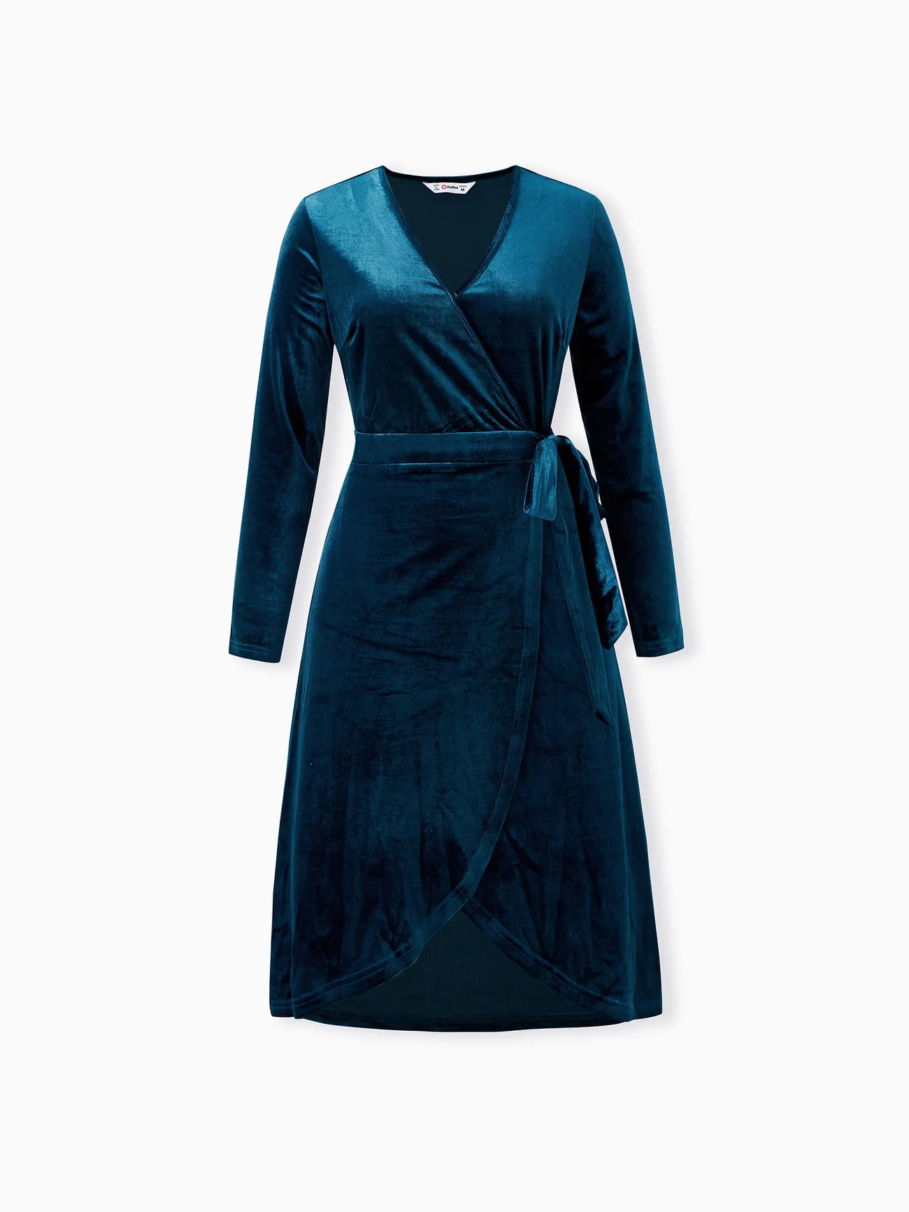 Long Sleeve V-Neck Velvet Dress-Deep Blue