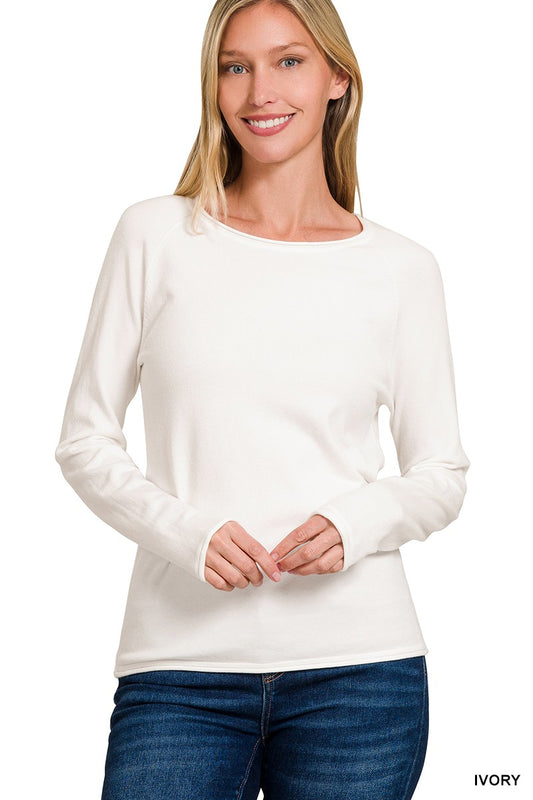 Basic Round Neck Long Sleeve Sweater-Ivory