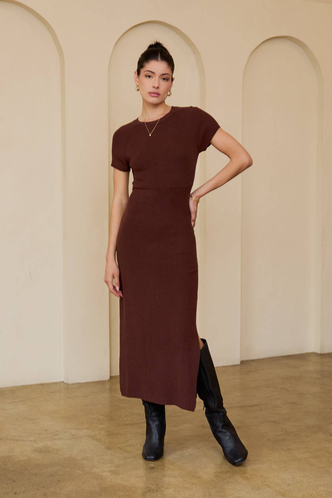 Women's Coco Knit Cut-Out Satin Bow Midi Dress