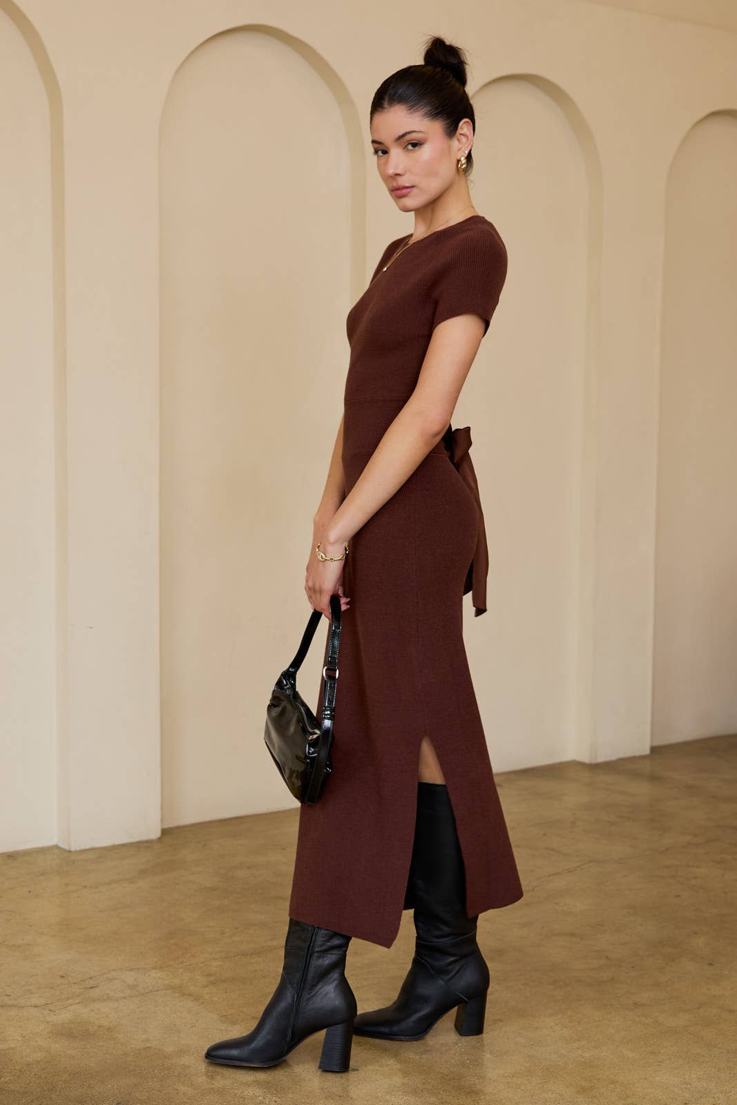 Women's Coco Knit Cut-Out Satin Bow Midi Dress