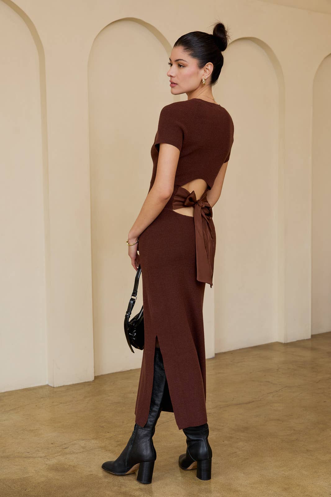 Women's Coco Knit Cut-Out Satin Bow Midi Dress