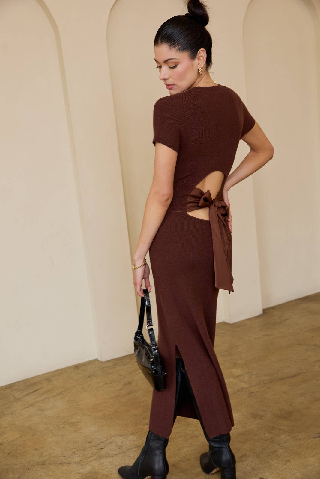 Women's Coco Knit Cut-Out Satin Bow Midi Dress