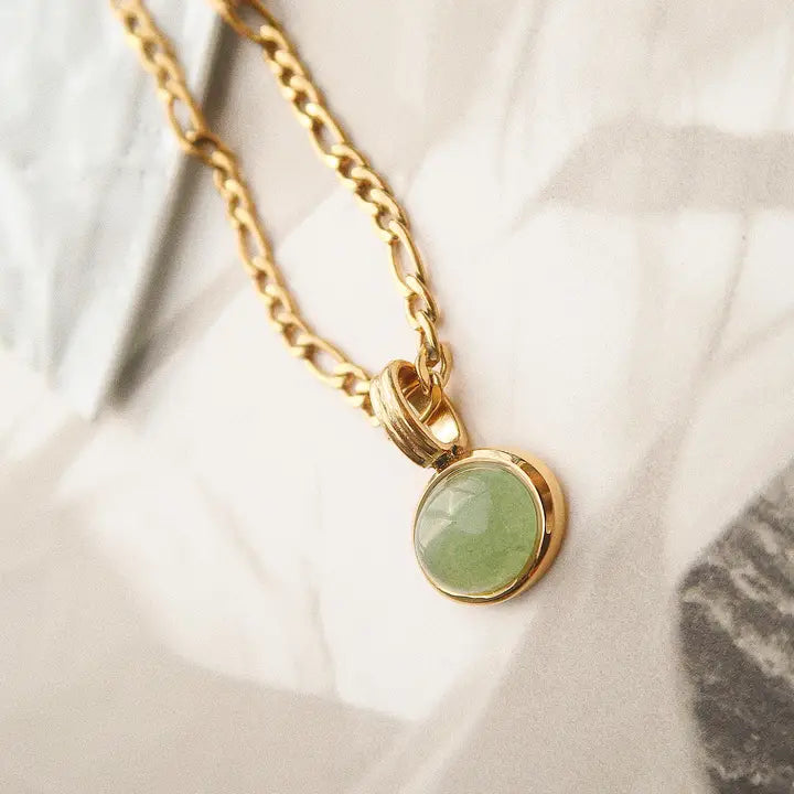 18K Non-Tarnish Aventurine Stone Pendant Necklace-Gold