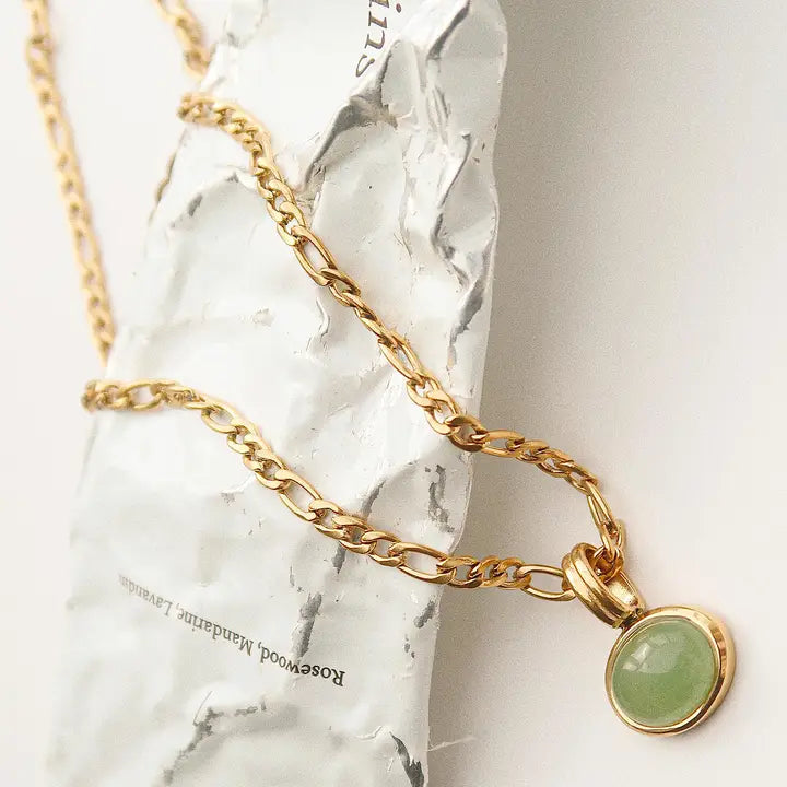 18K Non-Tarnish Aventurine Stone Pendant Necklace-Gold