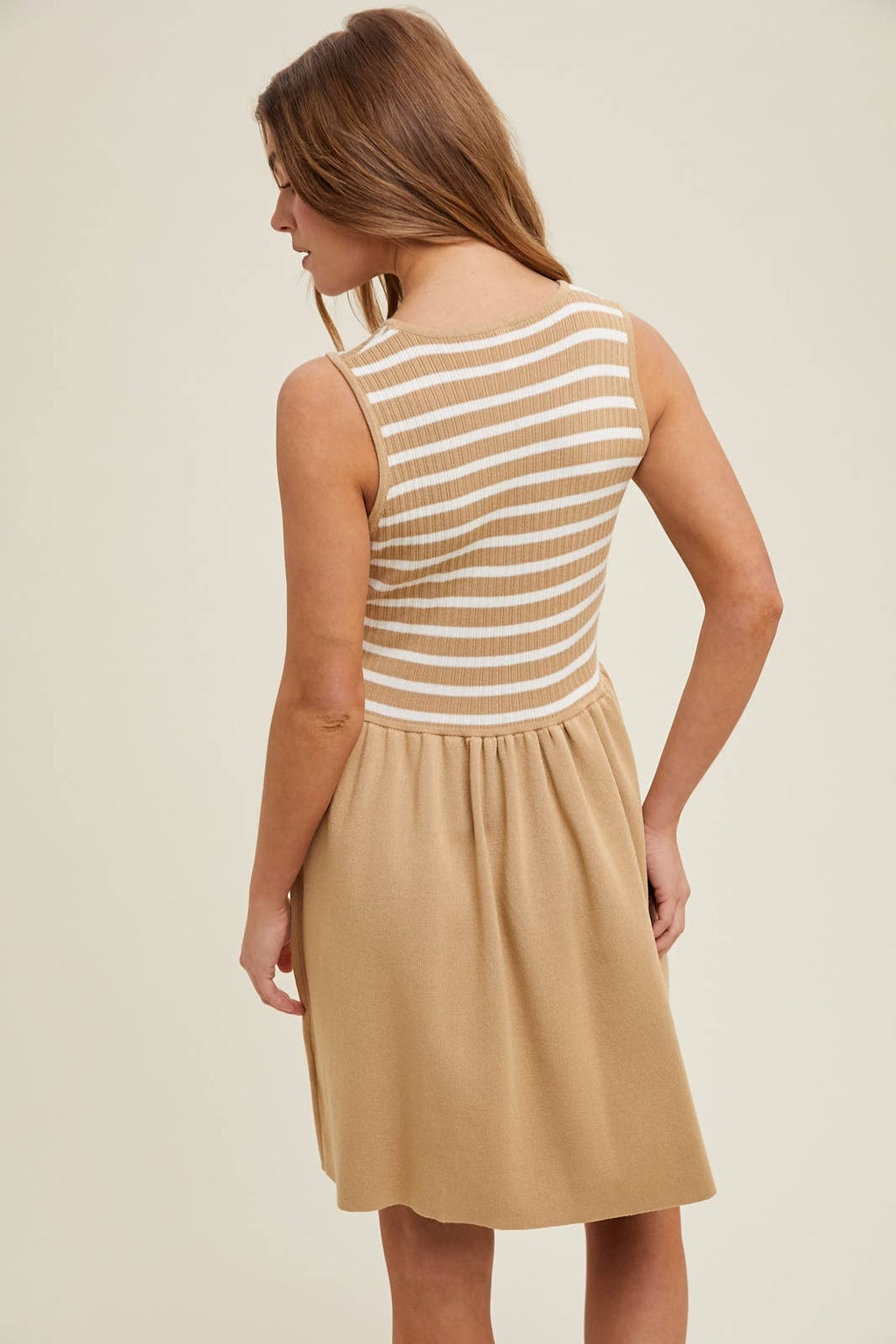 Striped Contrast Tank Knit Dress-Taupe White