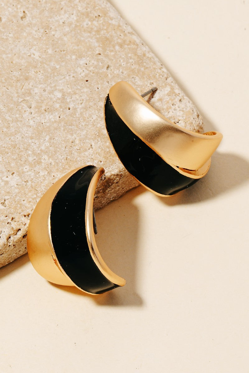 Zara Two Tone Hoop Earrings-Black Gold