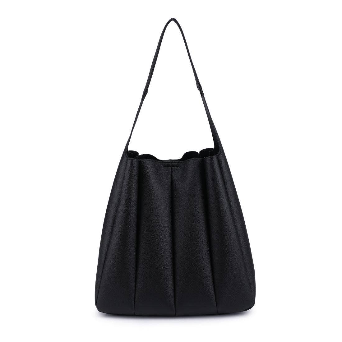 Pleated Detail Hobo Handbag-Black | Erma Jean