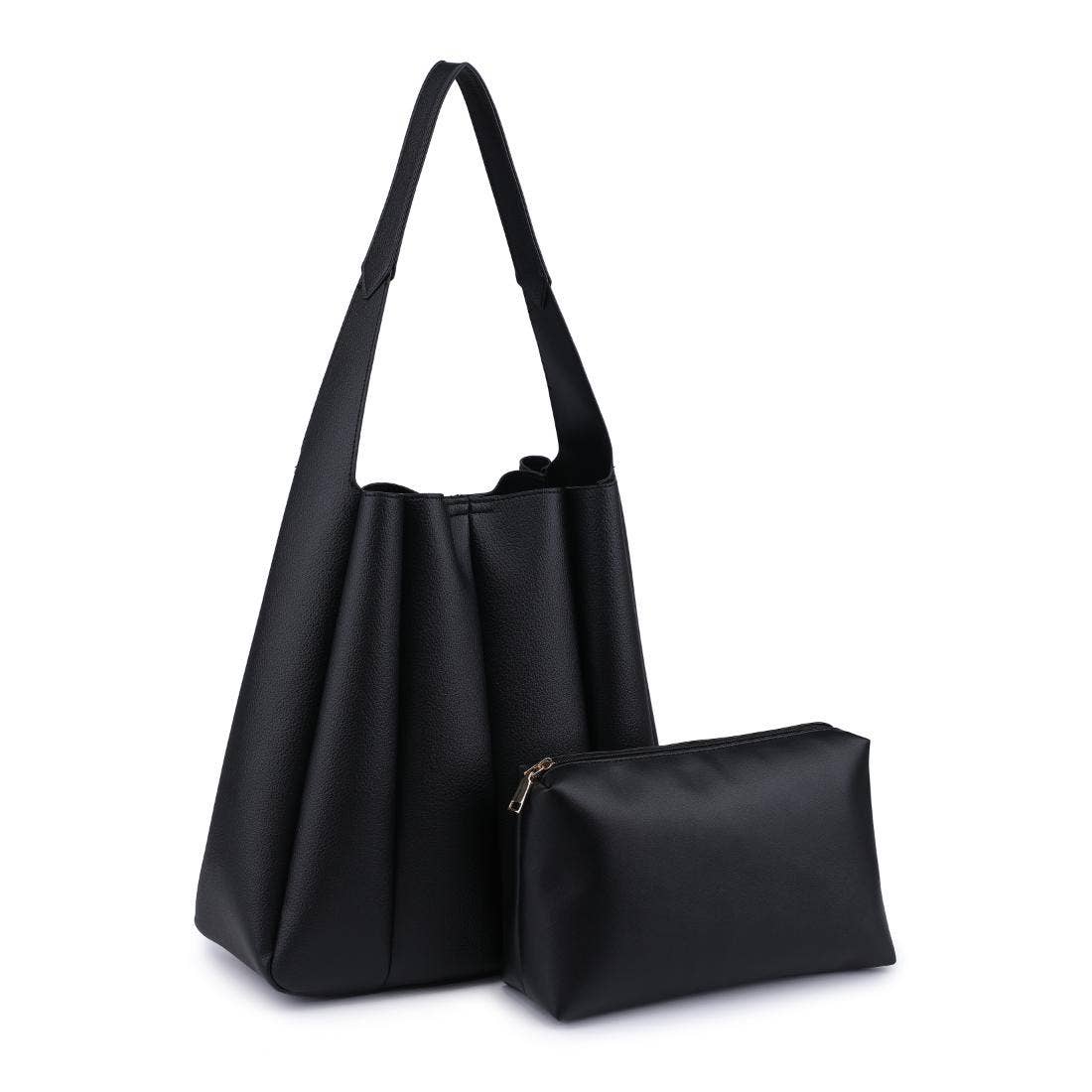 Pleated Detail Hobo Handbag-Black